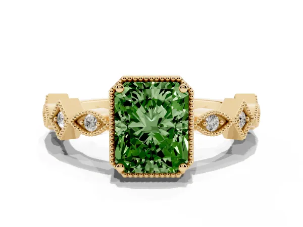 Fancy Green Radiant Cut Milgrain Marquise Diamond Twist Band Ring Yellow gold