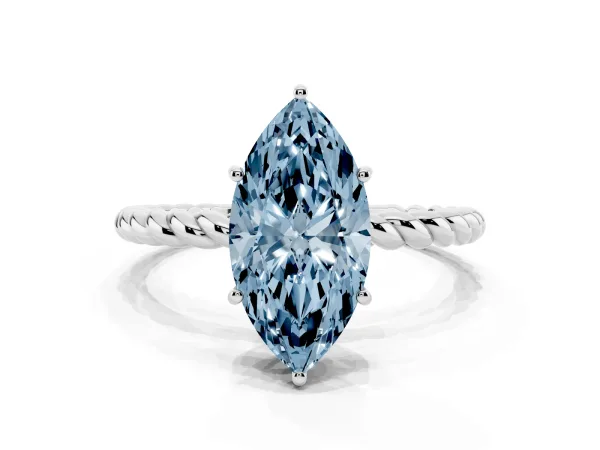 Fancy Blue Marquise Cut Solitaire Twisted Band 4-Prong Ring Platinum