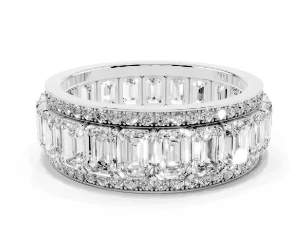 Emerald Cut and Round Diamond Multi-Row Mens Band White gold