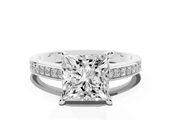 Princess Cut Solitaire Pavé Band Prong Setting Ring Platinum