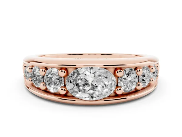 Oval Diamond Mens Ring with Round Diamond Accents Rose gold