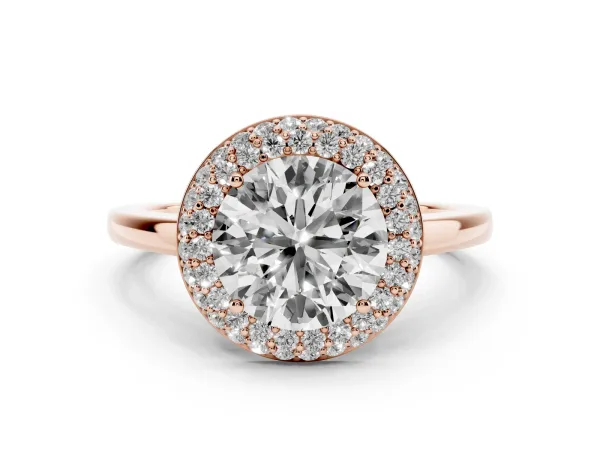 Round Cut Halo Diamond Engagement Ring with Solitaire Band and Four-Prong Setting Rose gold