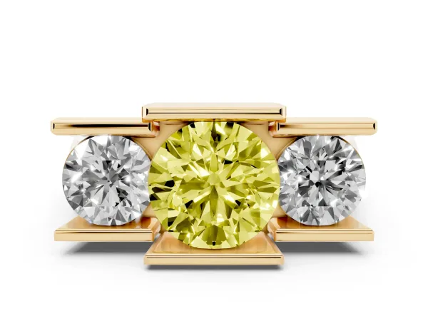 Fancy Yellow Three Stone Round Cut Cut Channel Set Diamond Ring Yellow gold