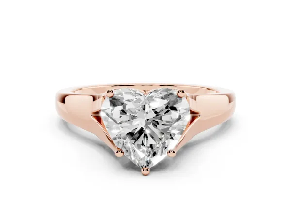 Heart Cut Solitaire Diamond Ring with Cathedral Band and Four-Prong Setting Rose gold