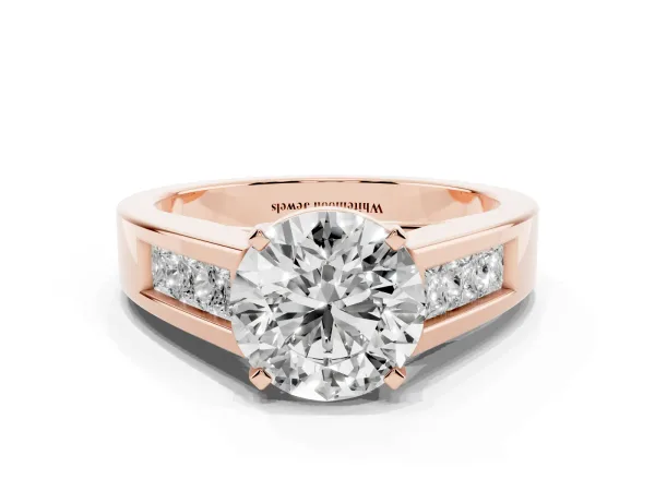 Round Cut Cut Channel Set Solitaire Ring with Four-Prong Setting Rose gold