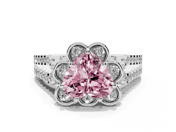 Fancy Pink Heart Cut Halo Diamond Floral Split Shank Engagement Ring Platinum