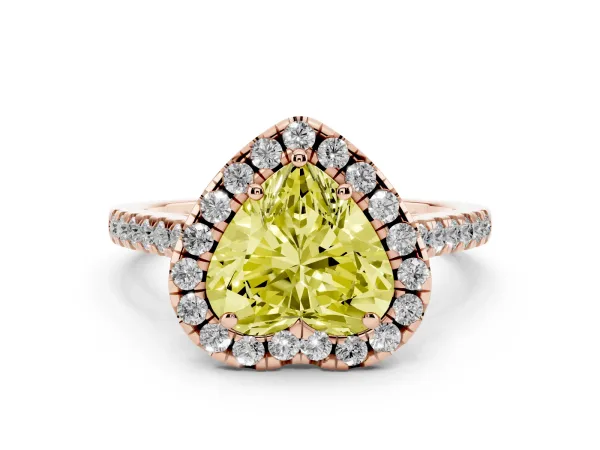Fancy Yellow Heart Cut Halo Pavé Diamond Engagement Ring with Four-Prong Setting Rose gold