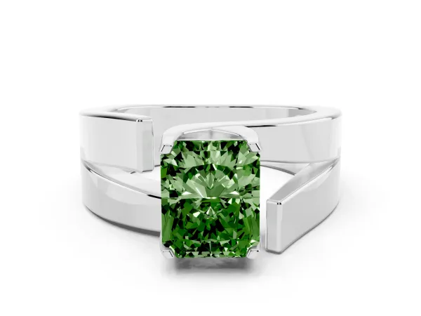 Fancy Green Modern Tension Set Radiant Cut Diamond Solitaire Wide Band Ring Platinum