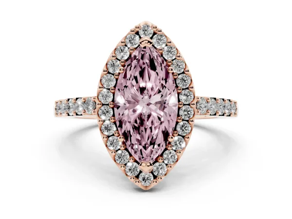 Fancy Pink Marquise Cut Halo Diamond Pavé Solitaire Ring Rose gold
