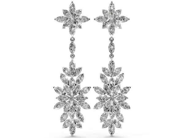 Marquise Diamond Floral Dangle Earrings Platinum