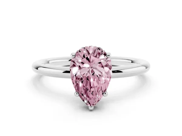 Fancy Pink Pear Cut Solitaire Diamond Ring with a Classic Band and Four-Prong Setting Platinum