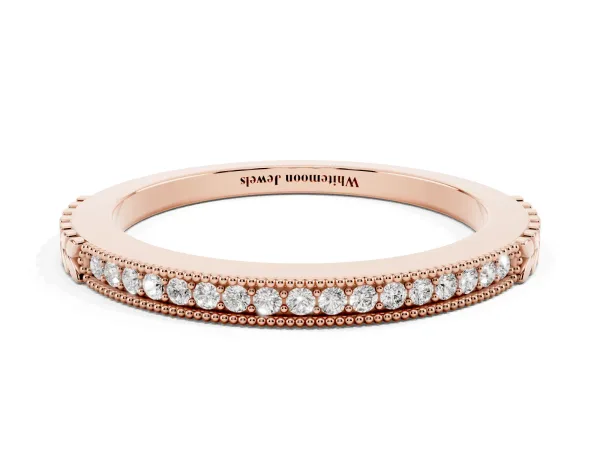 Round Cut Diamond Pavé Set Milgrain Edge Eternity Band Rose gold