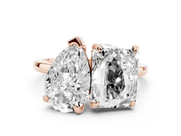 Pear and Radiant Toi Moi Ring with Prong Setting and Plain Band Rose gold