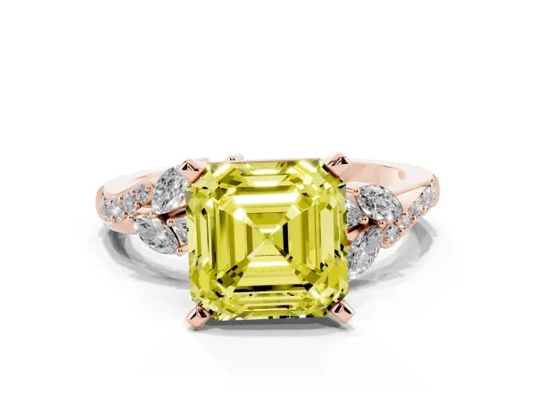 Fancy Yellow Asscher Cut Solitaire Marquise Twist Band with Six-Prong Setting Rose gold