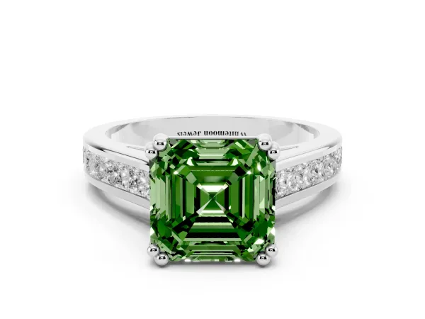 Fancy Green Asscher Cut Cut Channel Set Solitaire Engagement Ring with Prong Setting White gold