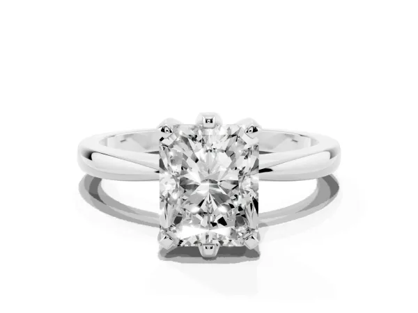 Radiant Cut Solitaire Engagement Ring with Six-Prong Setting and Tapered Band Platinum