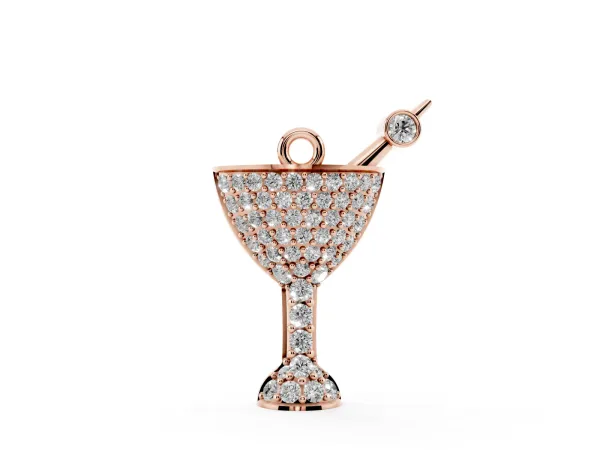 Pavé Round Diamond Martini Glass Pendant with Bezel Prong Setting Rose gold