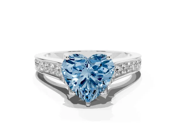 Fancy Blue Heart Cut Brilliant Cut Diamond Engagement Ring with Pavé Band and Four-Prong Setting White gold