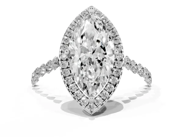Marquise Cut Halo Pavé Diamond Engagement Ring with Four-Prong Setting Platinum