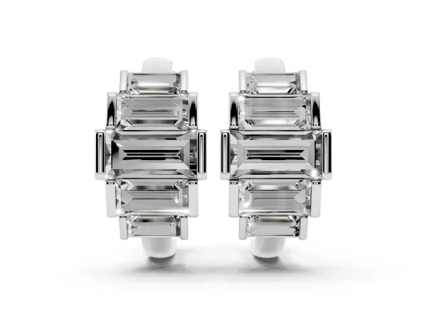 Baguette Cut Diamond Graduated Channel Set Hoop Earrings Platinum