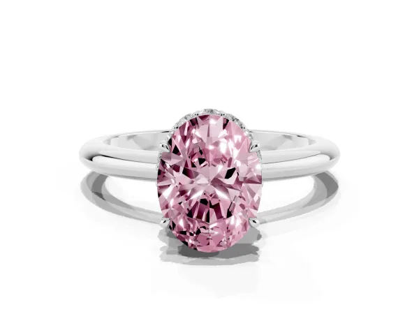 Fancy Pink Oval Cut Brilliant Solitaire Engagement Ring with Six-Prong Setting and Classic Band White gold