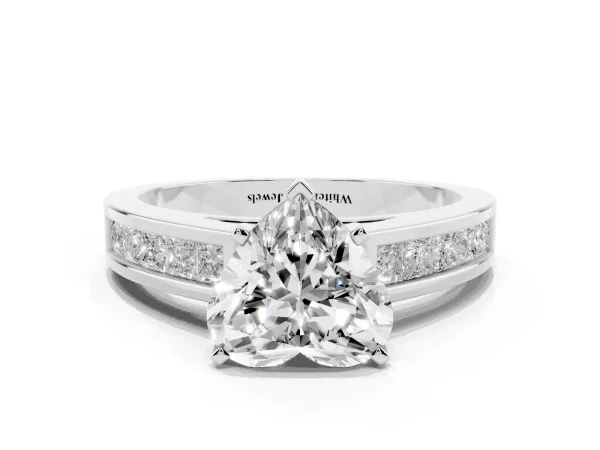 Heart Cut Solitaire Diamond Ring with Channel-Set Band and Four-Prong Setting White gold