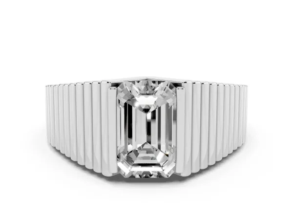 Emerald Cut Diamond Fluted Mens Ring Platinum