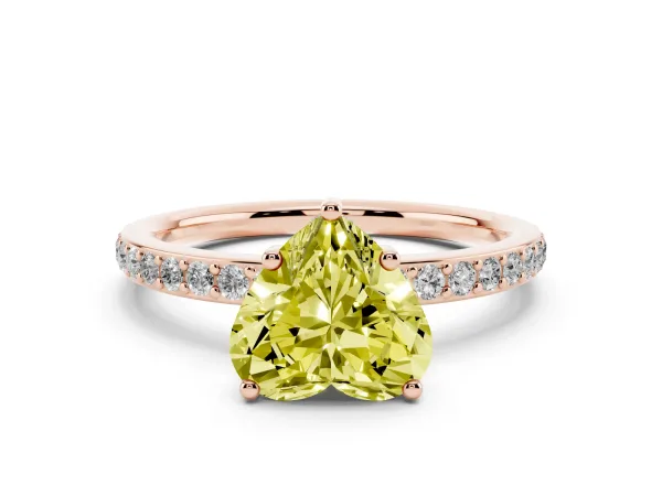 Fancy Yellow Heart Cut Cut Diamond Pavé Band Ring with Four-Prong Setting Rose gold