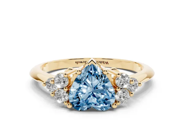 Fancy Blue Heart Cut Cut Diamond Cluster Ring with Solitaire Band and Four-Prong Setting Yellow gold