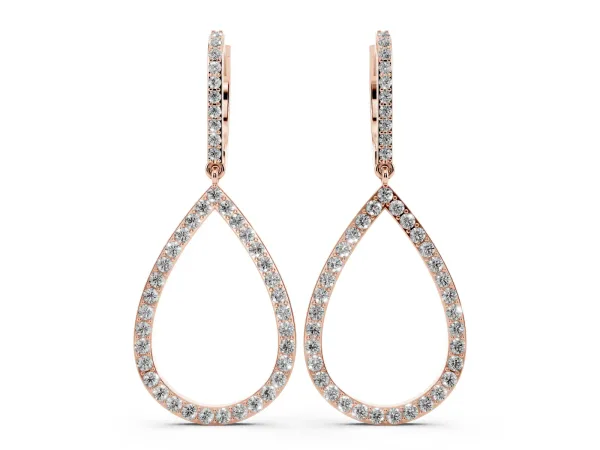 Round Diamond Teardrop Drop Earrings Rose gold