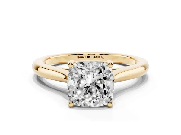 Cushion Cut Cut Solitaire Ring with Cathedral Band and Four-Prong Setting Yellow gold