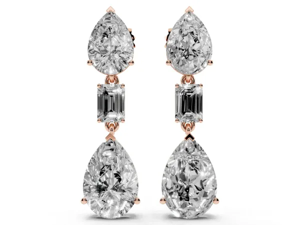 Pear Diamond Drop Earrings with Emerald and Pear Lab Grown Diamond Accents Rose gold