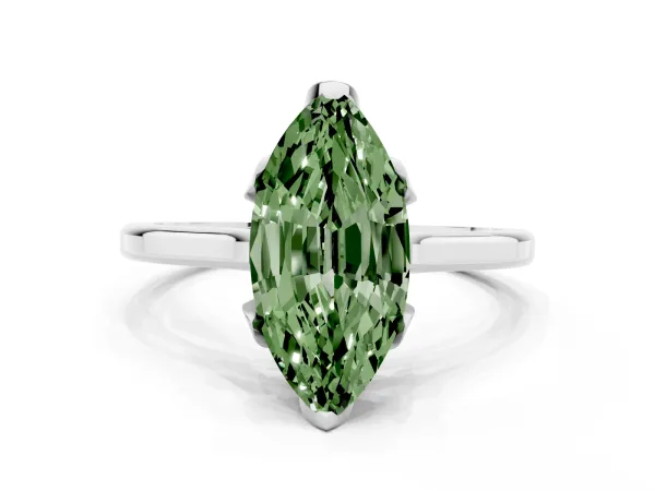 Fancy Green Marquise Cut Diamond Solitaire Ring with Flower Prong Setting and Classic Band White gold