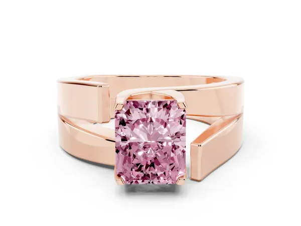Fancy Pink Modern Tension Set Radiant Cut Diamond Solitaire Wide Band Ring Rose gold