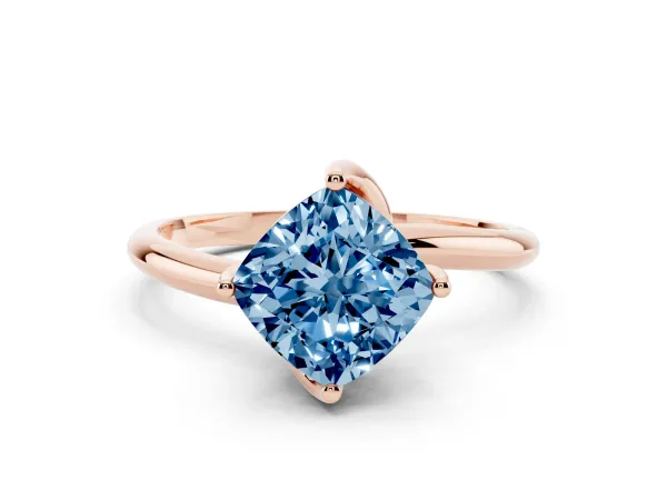 Fancy Blue Cushion Cut Diamond Solitaire Engagement Ring with Four-Prong Setting and Classic Band Rose gold