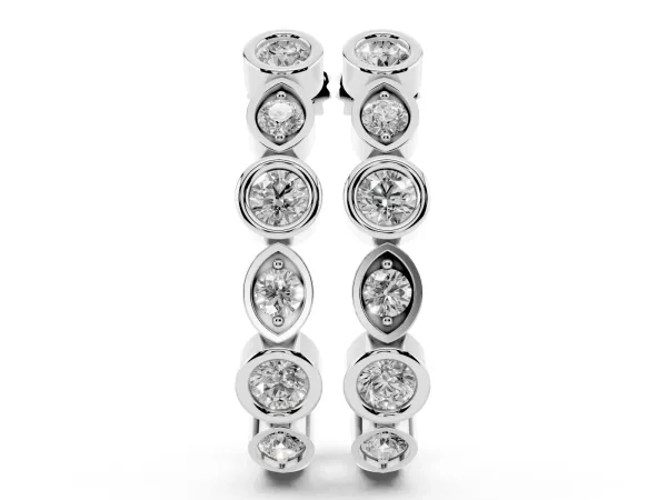 Bezel-Set Round and Marquise Diamond Hoop Earrings Silver