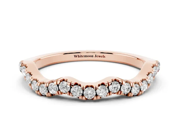 Round Diamond Scalloped Pavé Wedding Band with Shared Prong Setting Rose gold