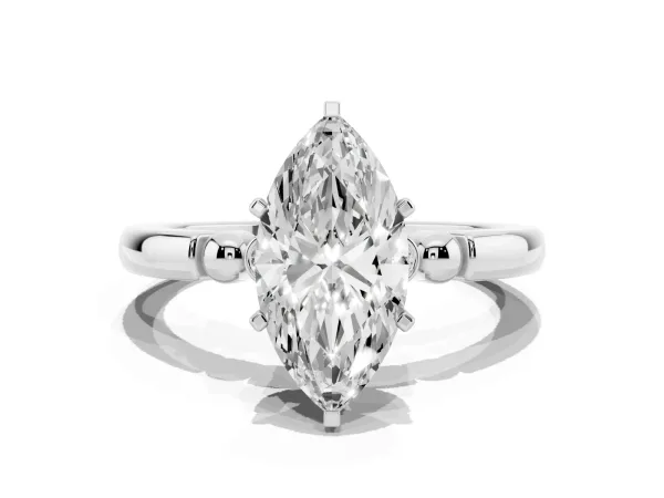 Marquise Cut Solitaire Beaded Band with Four-Prong Setting White gold