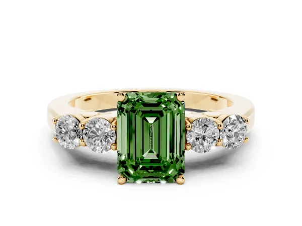 Fancy Green Emerald Cut Cut Diamond Five-Stone Prong Set White Gold Ring Yellow gold