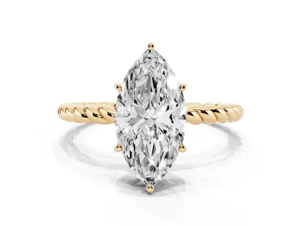 Marquise Cut Solitaire Twist Band Ring with Four-Prong Setting Yellow gold