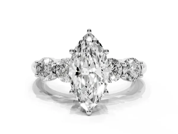 Marquise Cut Cut Five-Stone Prong Set Diamond Ring with Classic Band Platinum