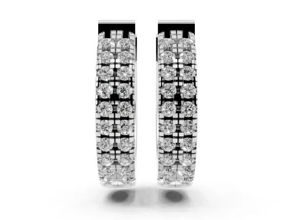 Round Diamond Petite Double Row Huggie Hoop Earrings White gold
