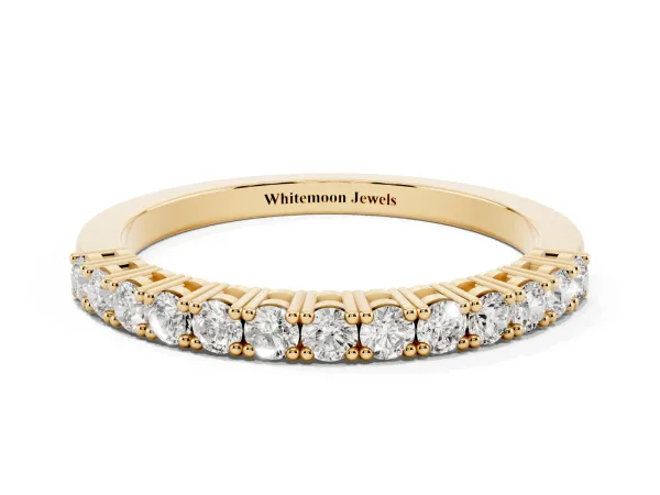 Round Diamond Half-Eternity Band with Shared Prong Setting Yellow gold