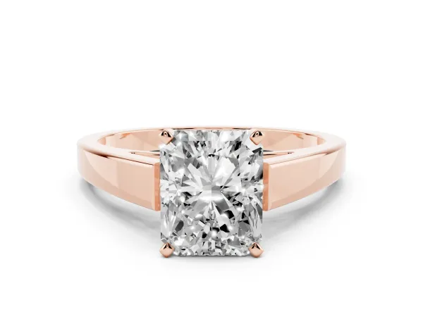 Radiant Cut Solitaire Engagement Ring with Four-Prong Setting and Tapered Band Rose gold