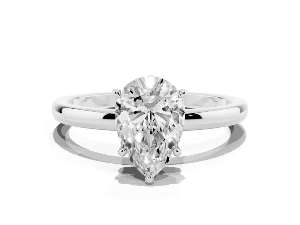 Pear Cut Solitaire Engagement Ring with Cathedral Band and Four-Prong Setting White gold