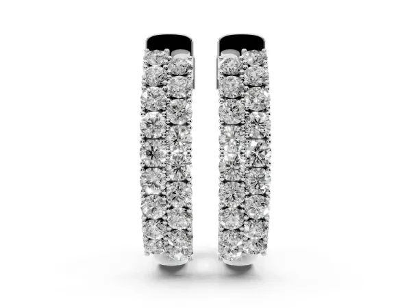 Pave Round Diamond Hoop Earrings with Channel Band and Shared Prong Setting White gold