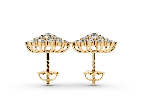 Cluster Diamond Round Stud Earrings with Basket Setting Yellow gold