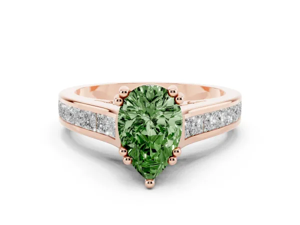 Fancy Green Pear Cut Cut Channel Set Solitaire Engagement Ring with Prong Setting Rose gold