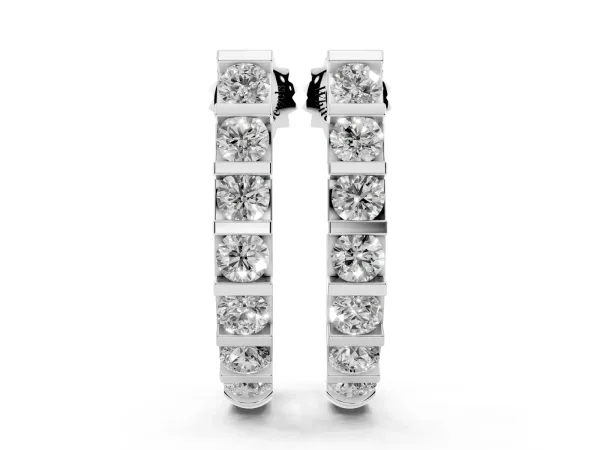 Round Diamond Channel-Set Hoop Earrings with Bar Prong Setting White gold