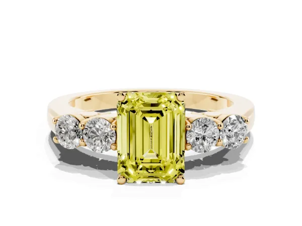 Fancy Yellow Emerald Cut Cut Diamond Five-Stone Prong Set White Gold Ring Yellow gold